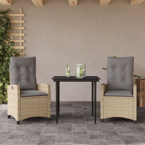 Set comedor de jardín 3 pzas con cojines ratán sintético beige D