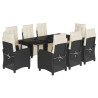 Set de comedor de jardín 9 pzas y cojines ratán sintético negro 2