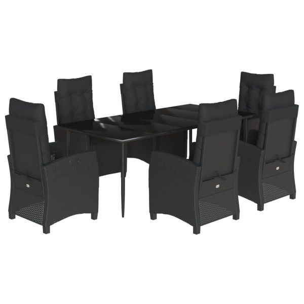 Set de comedor de jardín 7 pzas y cojines ratán sintético negro M 2