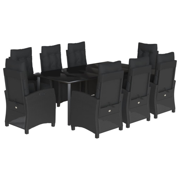 Set de comedor de jardín 9 pzas y cojines ratán sintético negro M 2