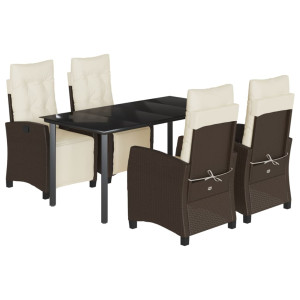 5 pcs conjunto jantar p/ jardim c/ almofadões vime PE castanho H