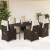 Set comedor de jardín 7 pzas con cojines ratán sintético marrón 1