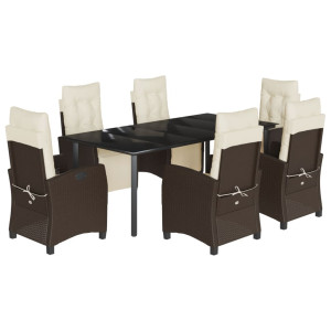 7 pcs conjunto jantar p/ jardim c/ almofadões vime PE castanho H