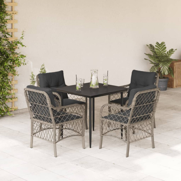 Set comedor de jardín 5 pzas cojines ratán sintético gris claro D
