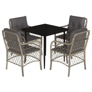Set comedor de jardín 5 pzas cojines ratán sintético gris claro H