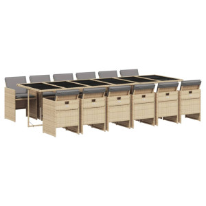 13 pcs conj. jantar jardim c/ almofadões vime PE bege misturado H