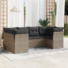 Set de muebles de jardín 6 pzas y cojines ratán sintético gris 1