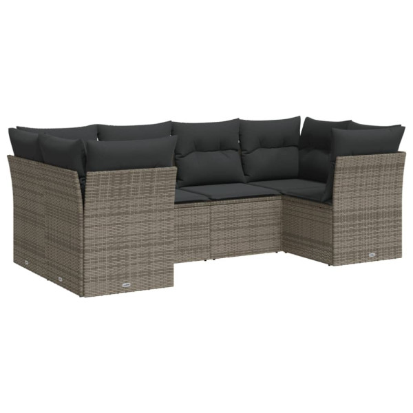 6 pcs conjunto sofás de jardim com almofadões vime cinzento M 2
