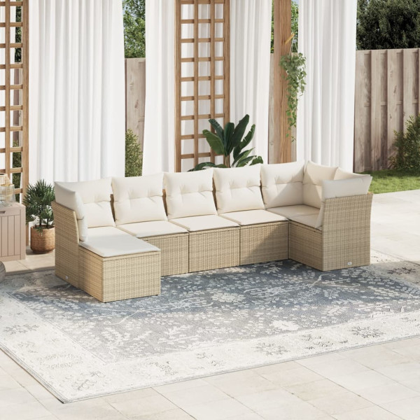 Set sofás de jardín 7 piezas y cojines ratán sintético beige D