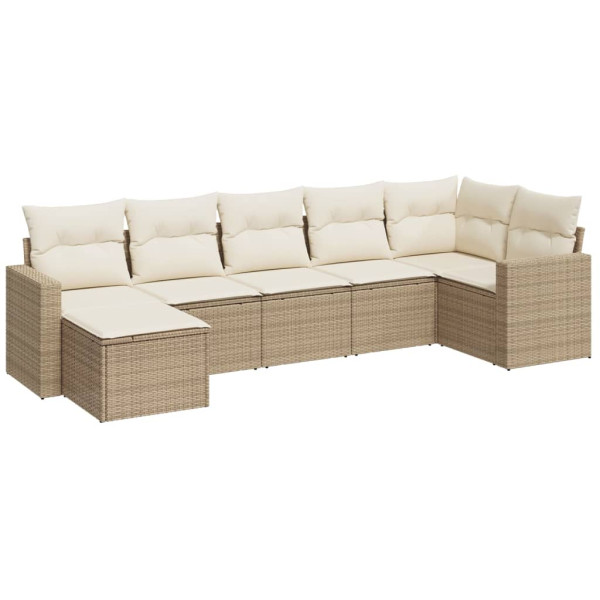 Set sofás de jardín 7 piezas y cojines ratán sintético beige M 2