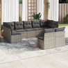 Set de muebles de jardín 9 pzas y cojines ratán sintético gris 1