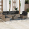 Set de muebles de jardín 9 pzas y cojines ratán sintético gris 1