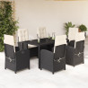 Set de comedor de jardín 7 pzas y cojines ratán sintético negro 1