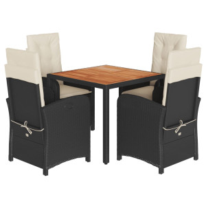 5 pcs conjunto de jantar p/ jardim c/ almofadões vime PE preto H