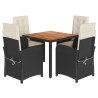 5 pcs conjunto de jantar p/ jardim c/ almofadões vime PE preto 2
