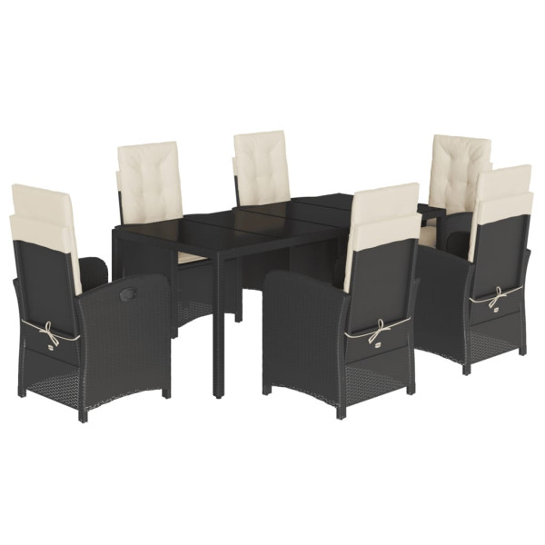 Set de comedor de jardín 7 pzas y cojines ratán sintético negro M 2