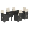 Set de comedor de jardín 7 pzas y cojines ratán sintético negro 2