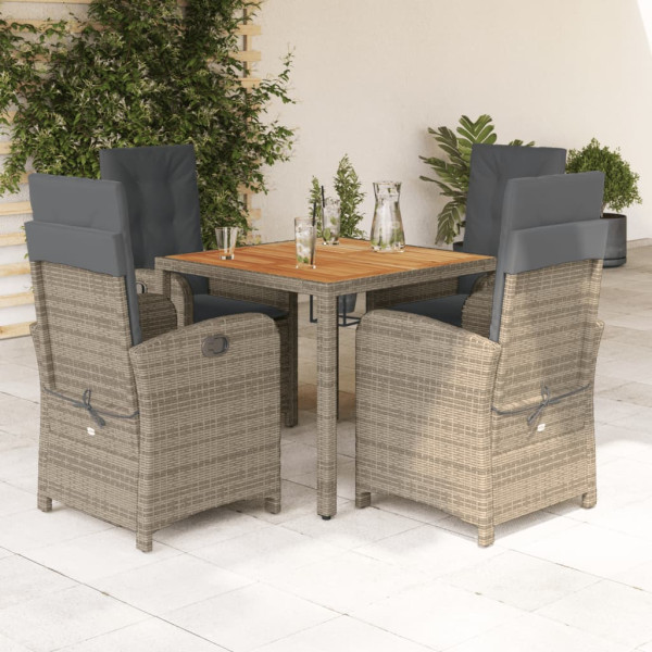 Set comedor de jardín 5 piezas con cojines ratán sintético gris D