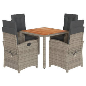5 pcs conjunto de jantar p/ jardim c/ almofadões vime PE cinza H