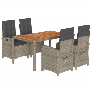 5 pcs conjunto de jantar p/ jardim c/ almofadões vime PE cinza H