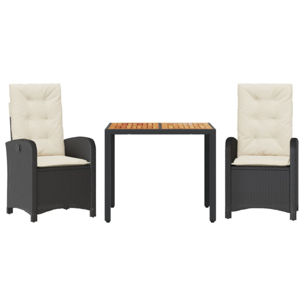 Set comedor de jardín 3 pzas con cojines ratán sintético negro M 2