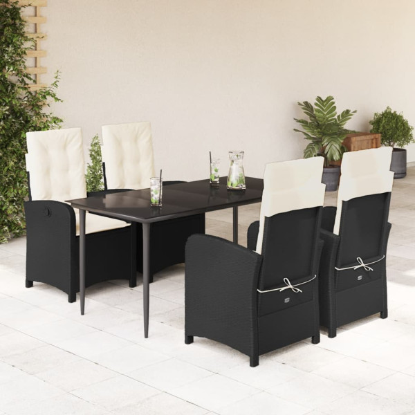 Set de muebles jardín 5 pzas con cojines ratán sintético negro D