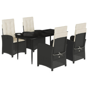 5 pcs conjunto de jantar p/ jardim c/ almofadões vime PE preto H