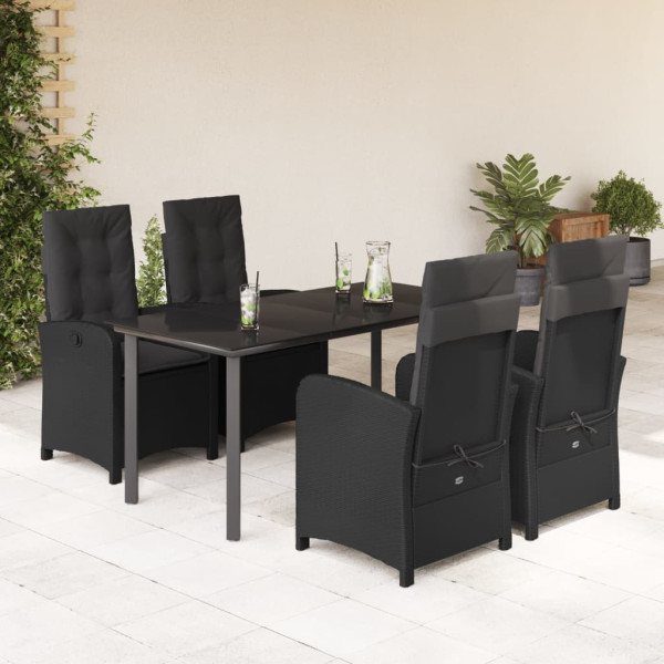 Set de muebles jardín 5 pzas con cojines ratán sintético negro D