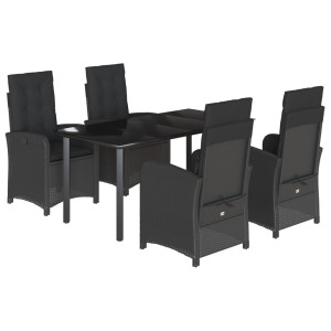5 pcs conjunto de jantar p/ jardim c/ almofadões vime PE preto H