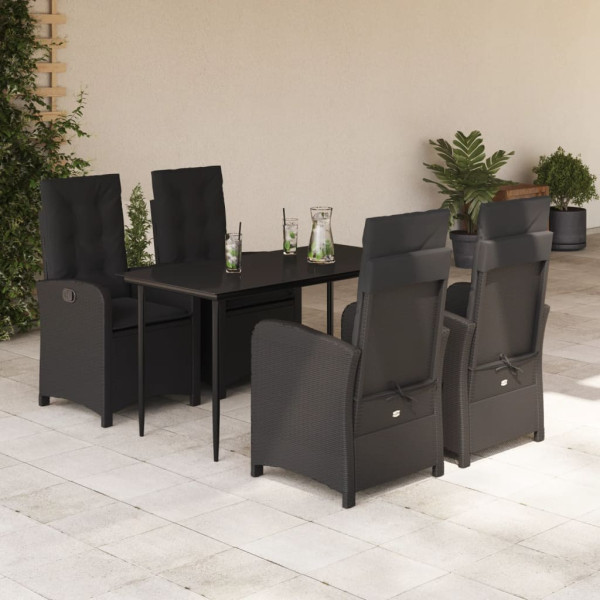 5 pcs conjunto de jantar p/ jardim c/ almofadões vime PE preto D