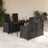 5 pcs conjunto de jantar p/ jardim c/ almofadões vime PE preto 1