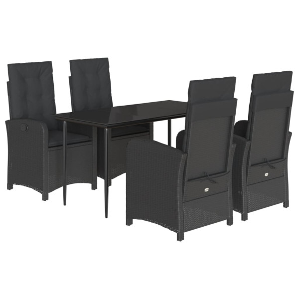 5 pcs conjunto de jantar p/ jardim c/ almofadões vime PE preto M 2