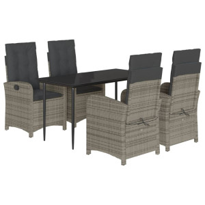 5 pcs conjunto de jantar p/ jardim c/ almofadões vime PE cinza H