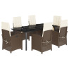 Set comedor de jardín 7 pzas con cojines ratán sintético marrón 2