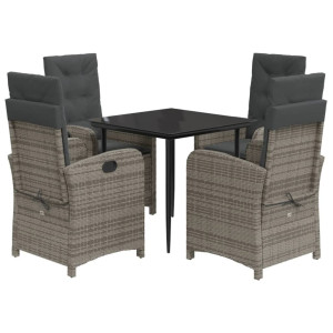 5 pcs conjunto de jantar p/ jardim c/ almofadões vime PE cinza H
