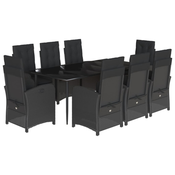 Set de comedor de jardín 9 pzas y cojines ratán sintético negro M 2