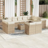 Set sofás de jardín con cojines 13 pzas ratán sintético beige 1