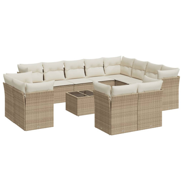 Set sofás de jardín con cojines 13 pzas ratán sintético beige M 2