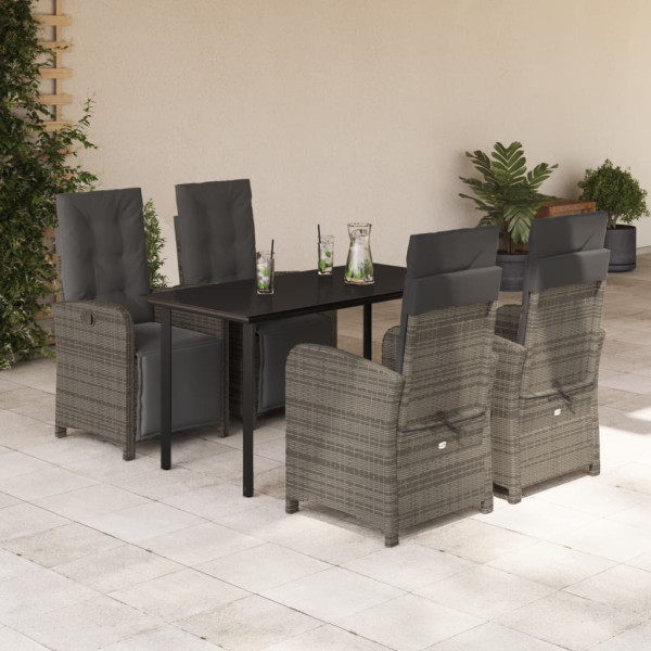 Set comedor de jardín 5 piezas con cojines ratán sintético gris D