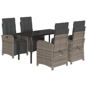 5 pcs conjunto de jantar p/ jardim c/ almofadões vime PE cinza H