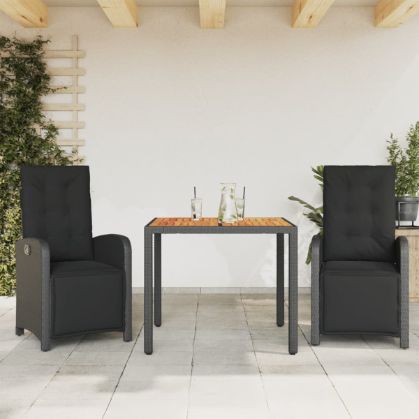 3 pcs conjunto de bistrô com almofadões vime PE preto D