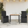 3 pcs conjunto de bistrô com almofadões vime PE preto 1