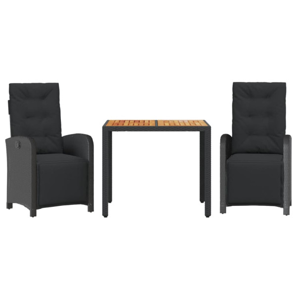 3 pcs conjunto de bistrô com almofadões vime PE preto M 2