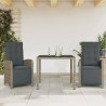 3 pcs conjunto bistrô com almofadões vime PE cinza 1