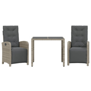 3 pcs conjunto bistrô com almofadões vime PE cinza H