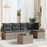 6 pcs conjunto sofás de jardim com almofadões vime cinzento 1