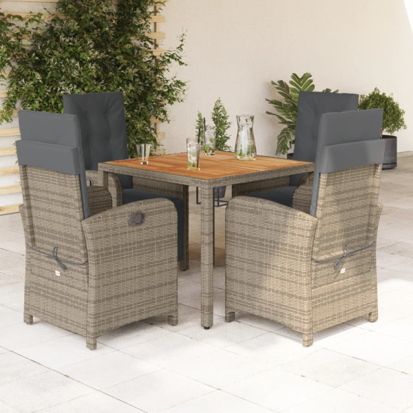 Set comedor de jardín 5 piezas con cojines ratán sintético gris D