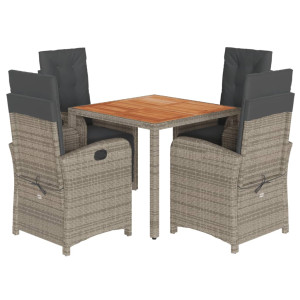 5 pcs conjunto de jantar p/ jardim c/ almofadões vime PE cinza H