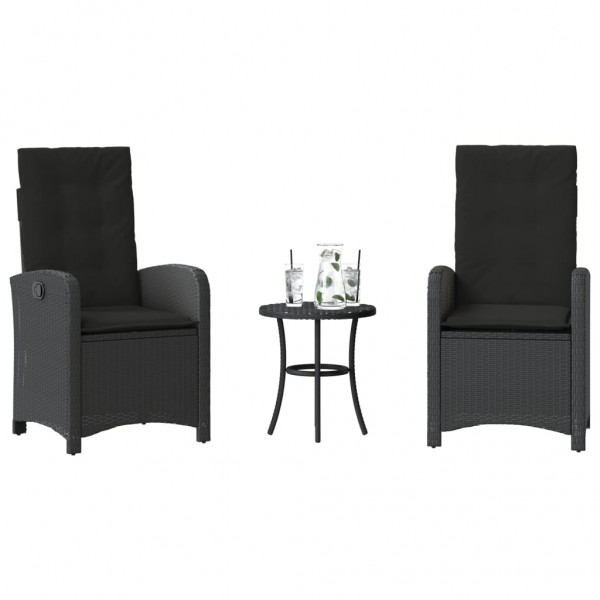 3 pcs conjunto de bistrô com almofadões vime PE preto D