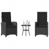 3 pcs conjunto de bistrô com almofadões vime PE preto 1